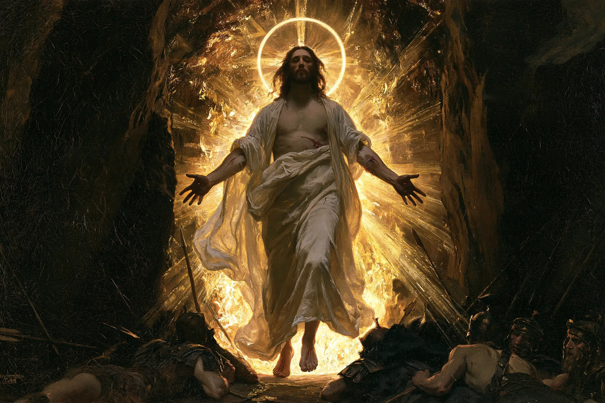 Resurrection of Jesus Christ in Black and Gold style, landscape Christian artwork no. 9