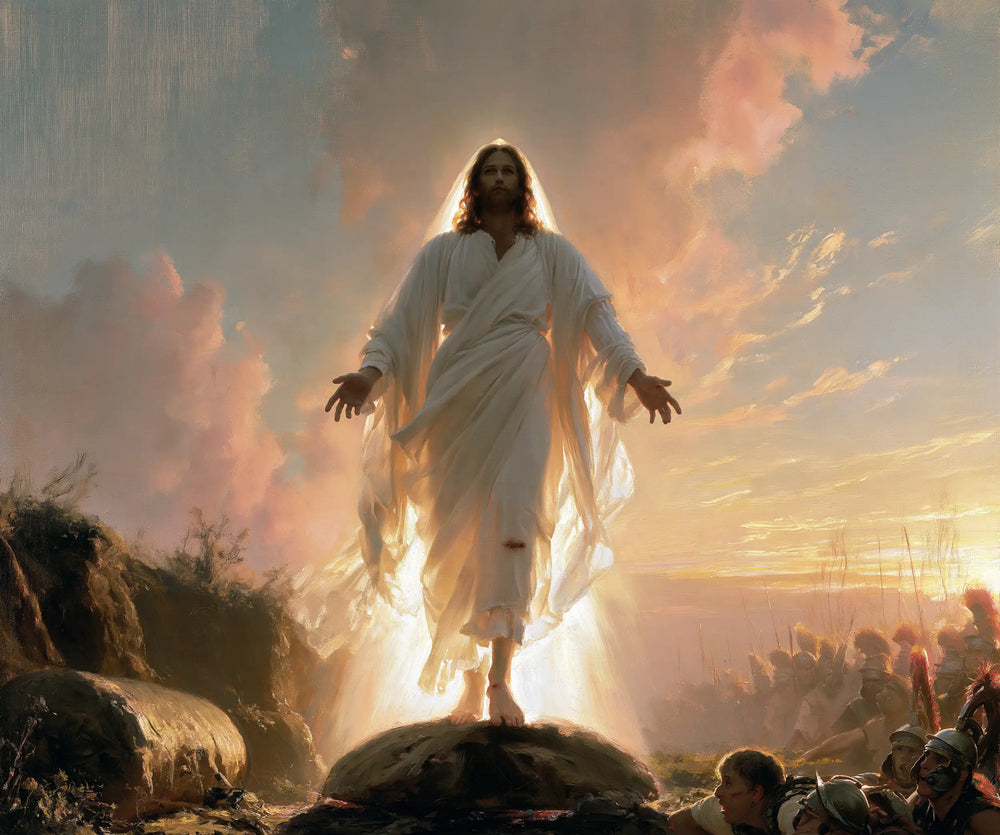 Resurrection of Jesus Christ in Divine Light style, landscape Christian artwork no. 3