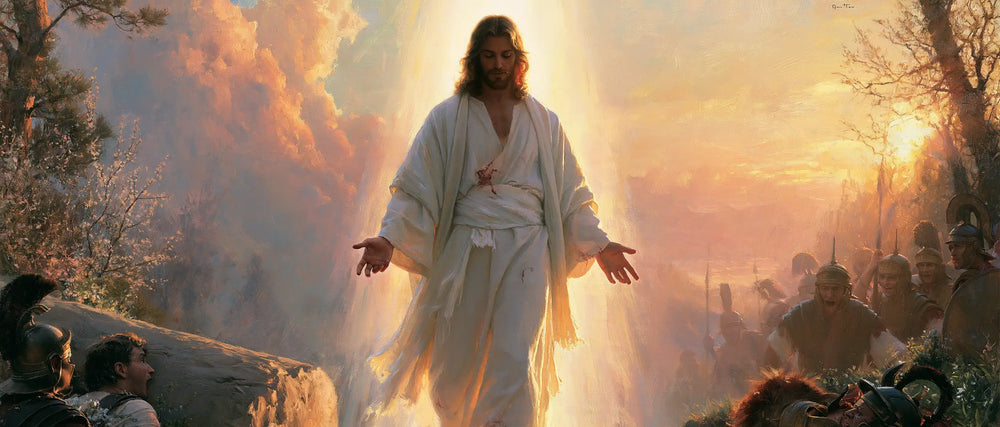 Resurrection of Jesus Christ in Divine Light style, landscape Christian artwork no. 28