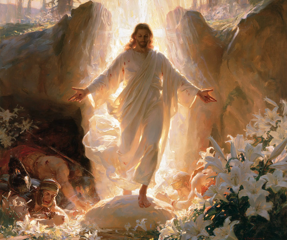 Resurrection of Jesus Christ in Expressionist style, landscape Christian artwork no. 2