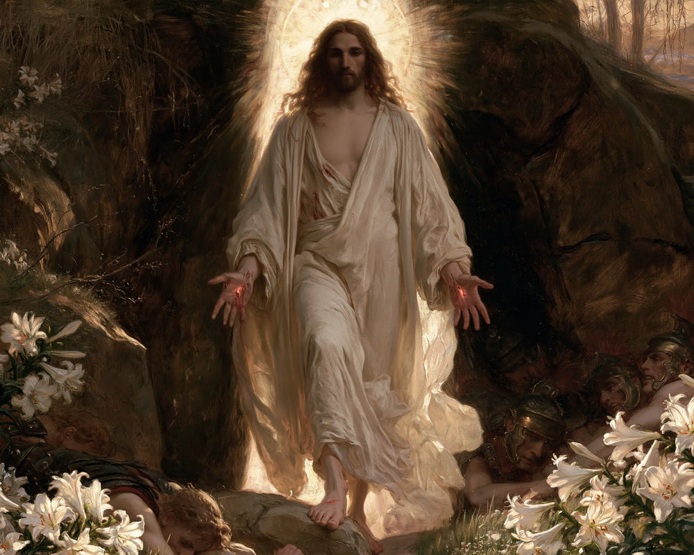 Resurrection of Jesus Christ in Expressionist style, landscape Christian artwork no. 3
