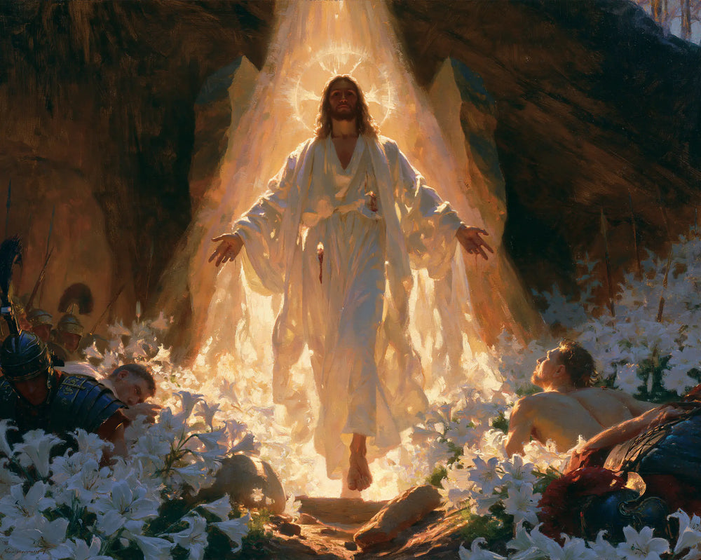 Resurrection of Jesus Christ in Expressionist style, landscape Christian artwork no. 5