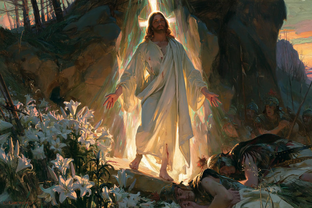 Resurrection of Jesus Christ in Expressionist style, landscape Christian artwork no. 11