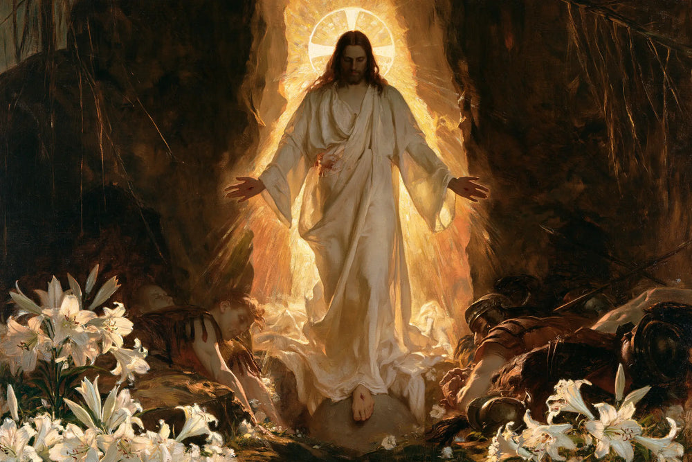 Resurrection of Jesus Christ in Expressionist style, landscape Christian artwork no. 12