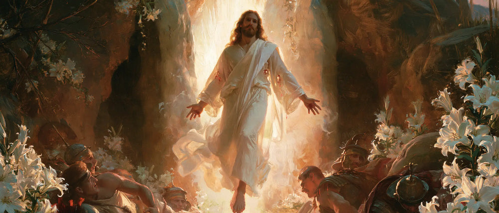 Resurrection of Jesus Christ in Expressionist style, landscape Christian artwork no. 21