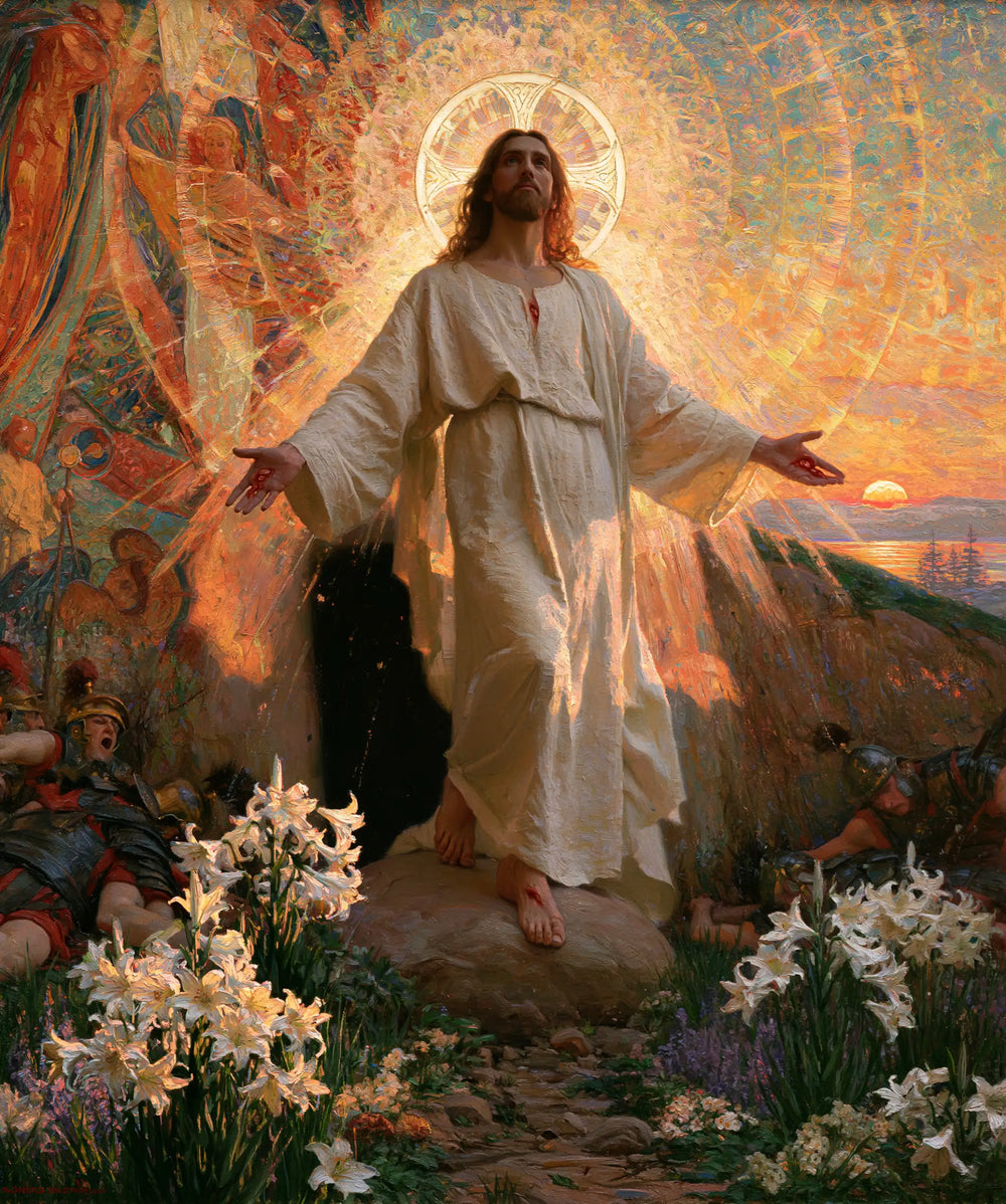 Resurrection of Jesus Christ in Expressionist style, portrait Christian artwork no. 23