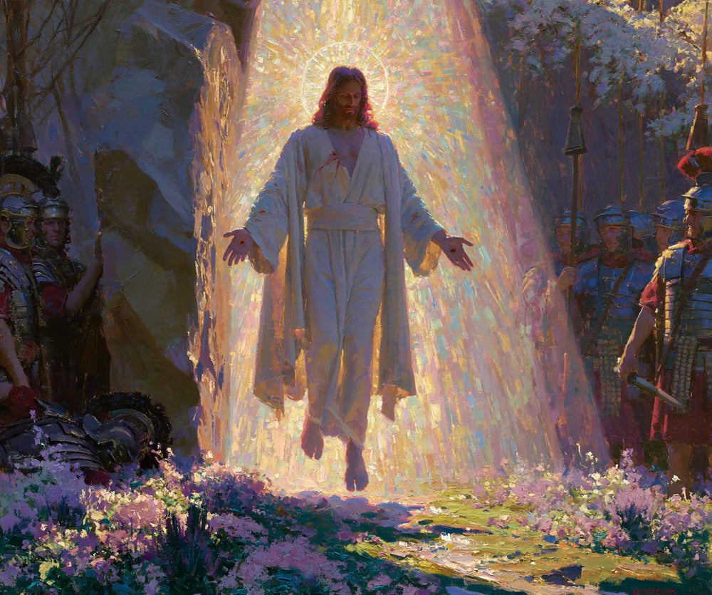Resurrection of Jesus Christ in Impressionist style, landscape Christian artwork no. 3