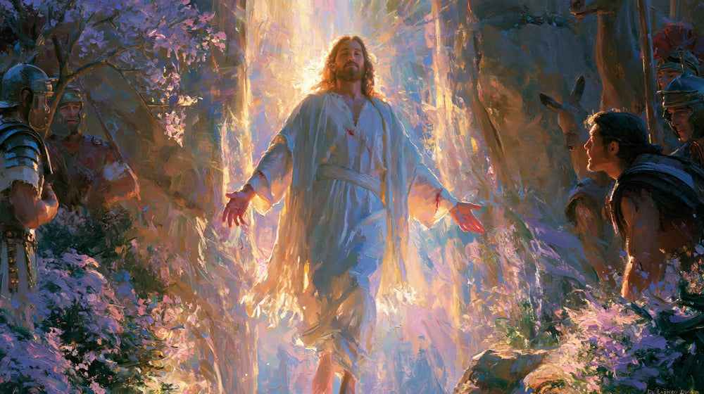 Resurrection of Jesus Christ in Impressionist style, landscape Christian artwork no. 18