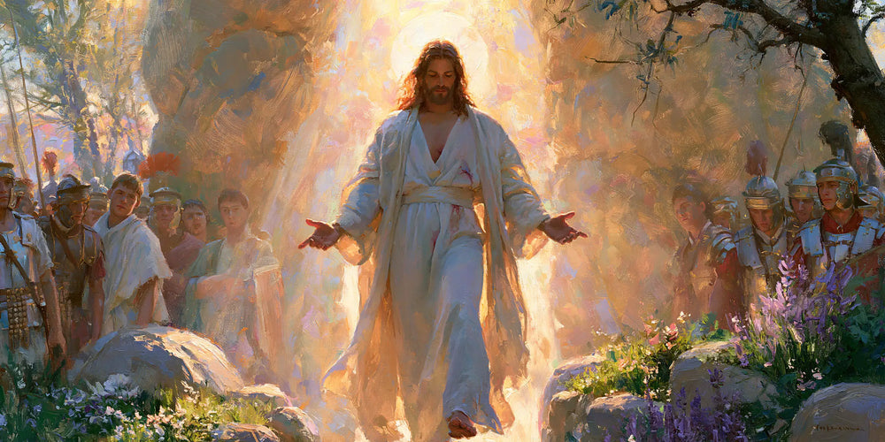 Resurrection of Jesus Christ in Impressionist style, landscape Christian artwork no. 24