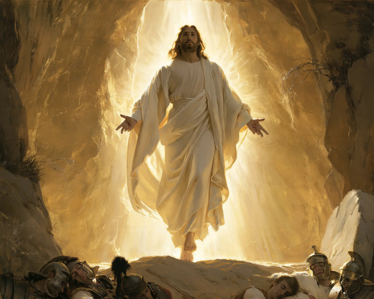 Resurrection of Jesus Christ in Sacred Gold style, landscape Christian artwork no. 7