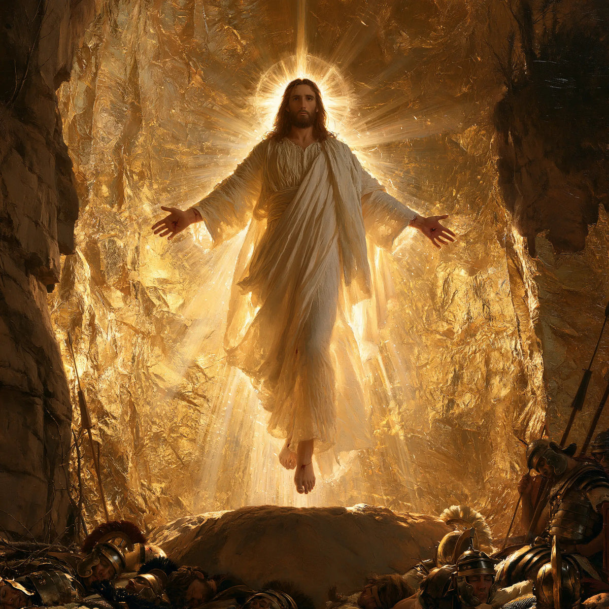 Resurrection of Jesus Christ in Sacred Gold style, square Christian artwork no. 1