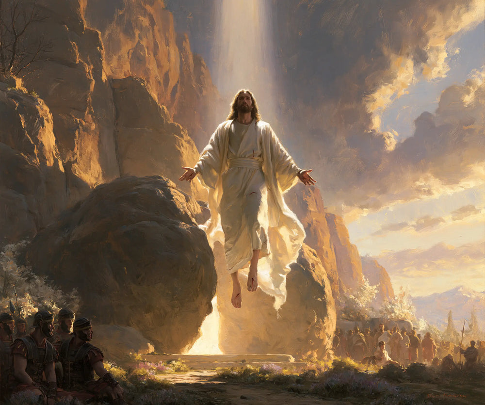 Resurrection of Jesus Christ in Sacred Monumental View style, landscape Christian artwork no. 4