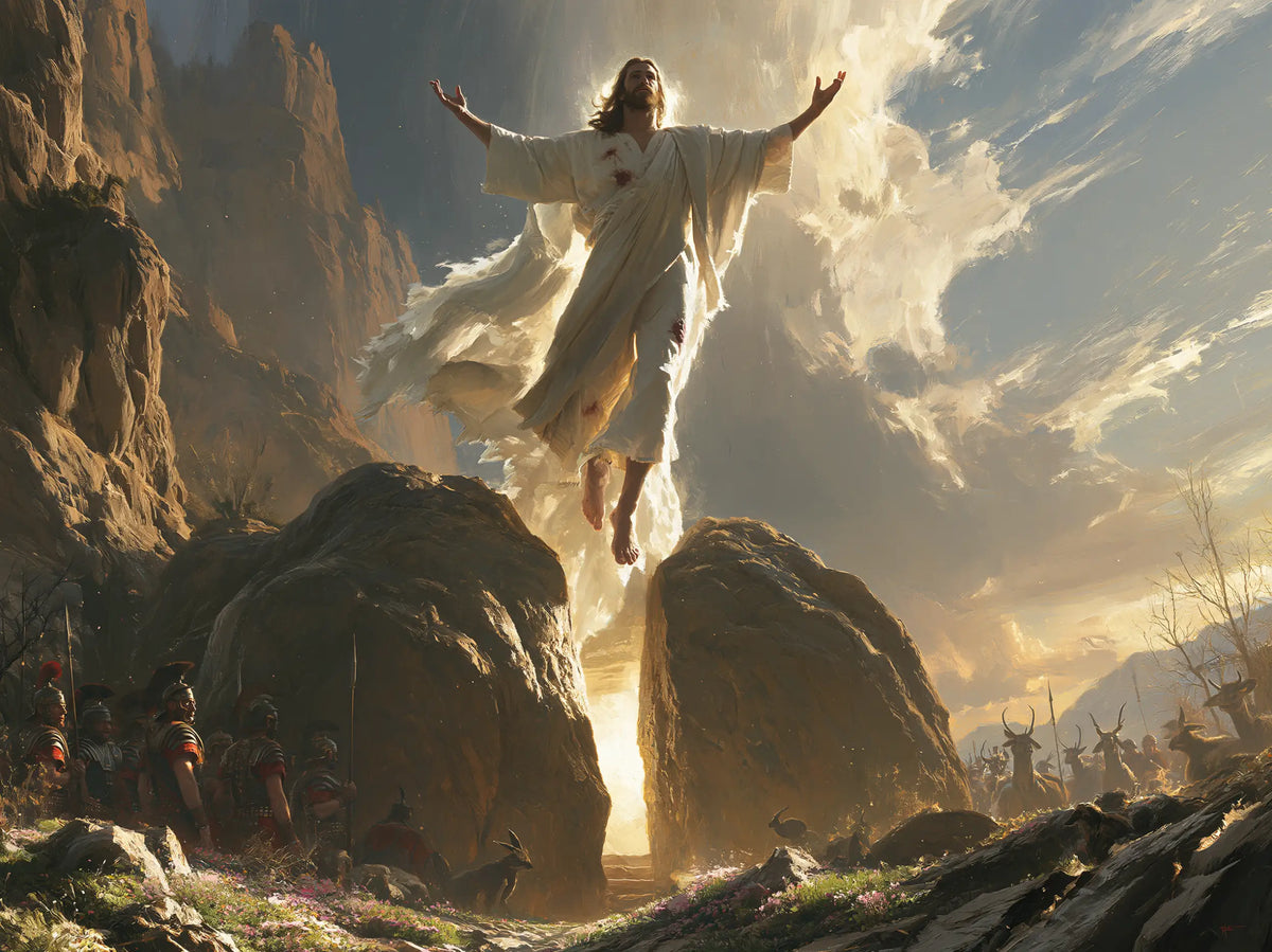 Resurrection of Jesus Christ in Sacred Monumental View style, landscape Christian artwork no. 11