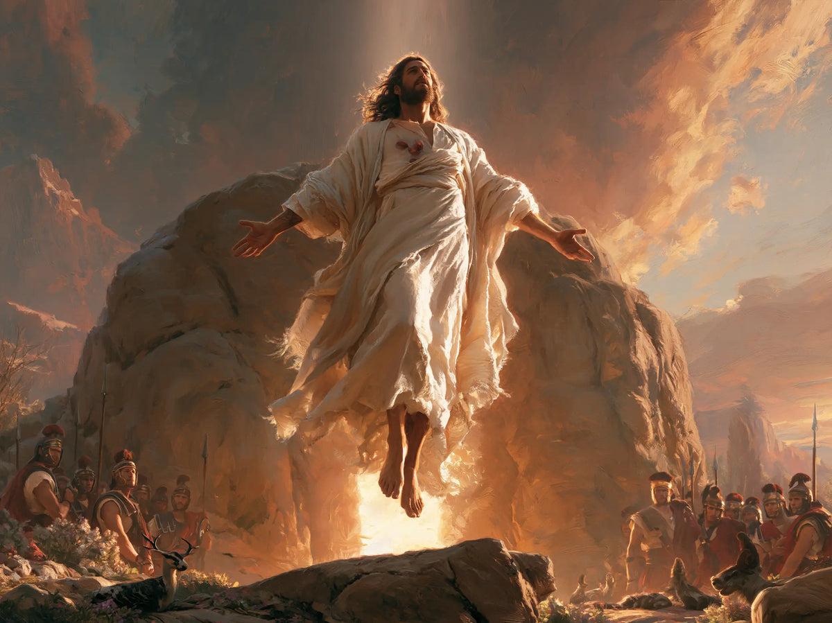 Resurrection of Jesus Christ in Sacred Monumental View style, landscape Christian artwork no. 12