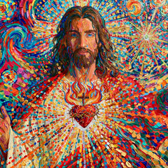 Sacred Heart of Jesus – Pointillist Post-Impressionism · Square no. 4