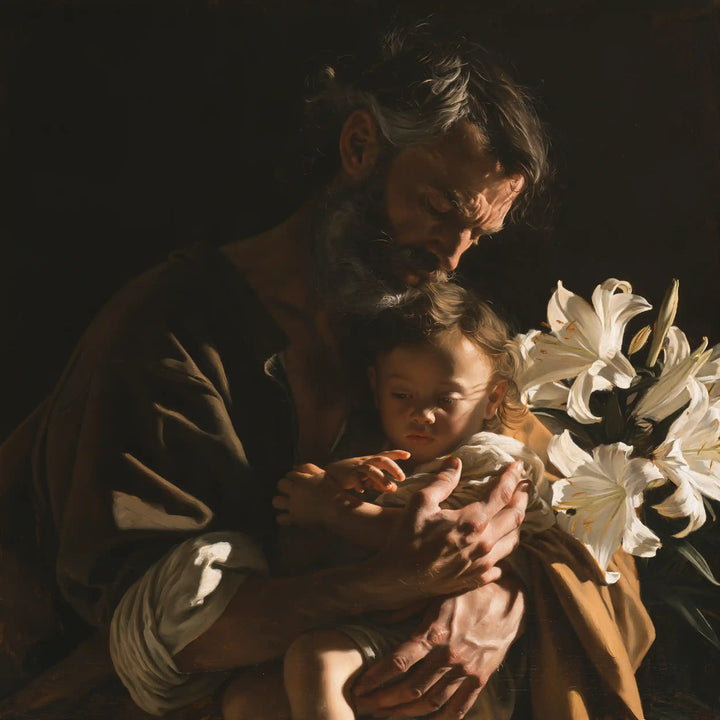 Saint Joseph with the Child Jesus – Caravaggio Tenebrism · Square no. 1