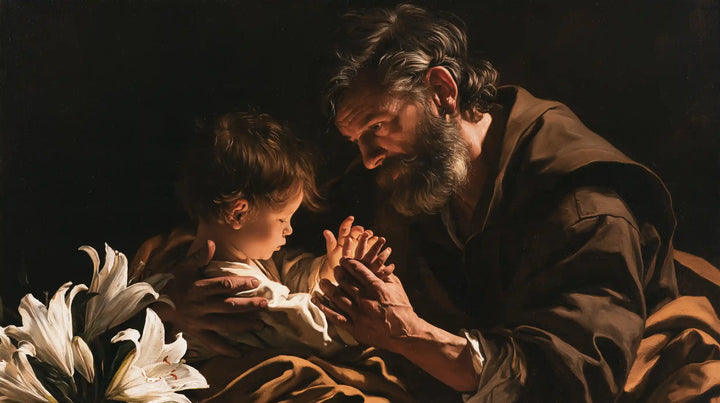Saint Joseph with the Child Jesus – Caravaggio Tenebrism · Landscape no. 6