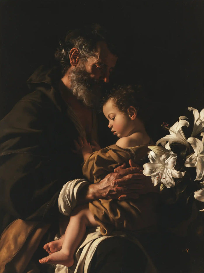 Saint Joseph with the Child Jesus – Caravaggio Tenebrism · Portrait no. 9