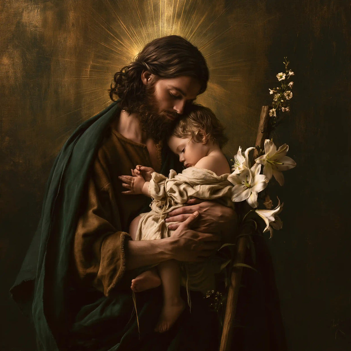 Saint Joseph with the Child Jesus – Sacred Gold · Square no. 5