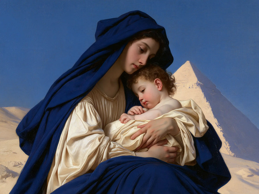 The Virgin Mary and Child Jesus — Rest Beneath the Pyramid Shadow