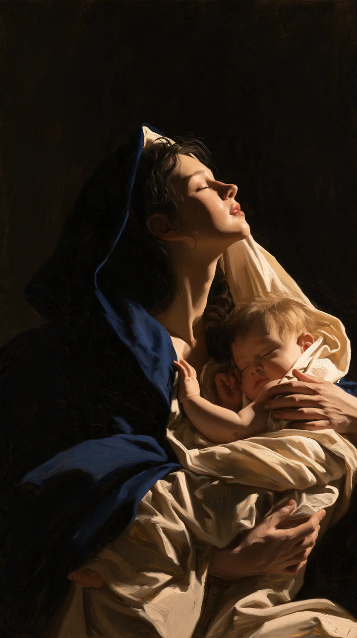 Virgin Mary and Child Jesus - Caravaggio Tenebrism · Portrait n° 1