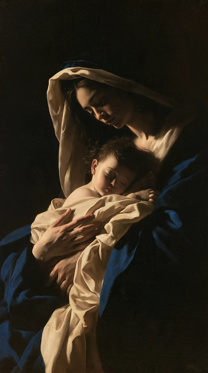 Virgin Mary and Child Jesus - Caravaggio Tenebrism · Portrait n° 3