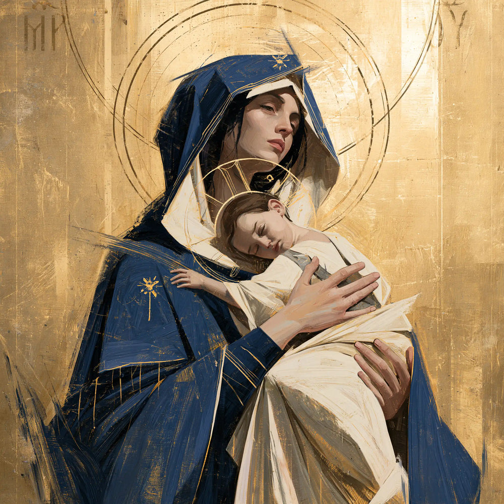 the Virgin Mary and the Child Jesus in Contemporary Byzantine style, square Christian artwork no. 4