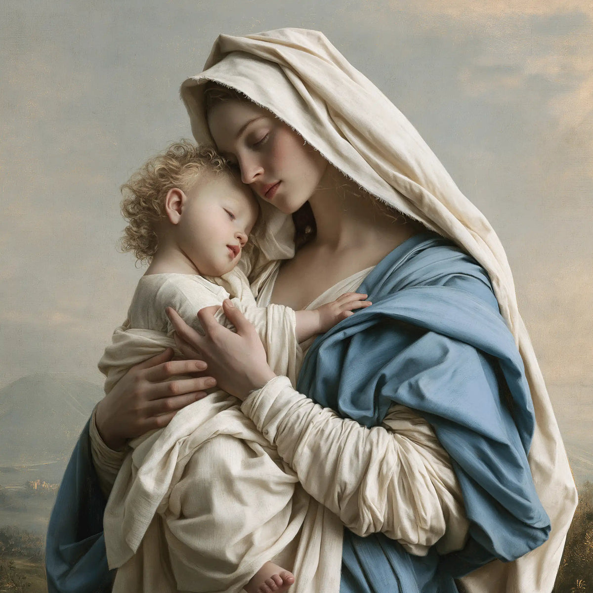 the Virgin Mary with the Child Jesus in Florentine Renaissance style, square Christian artwork no. 2