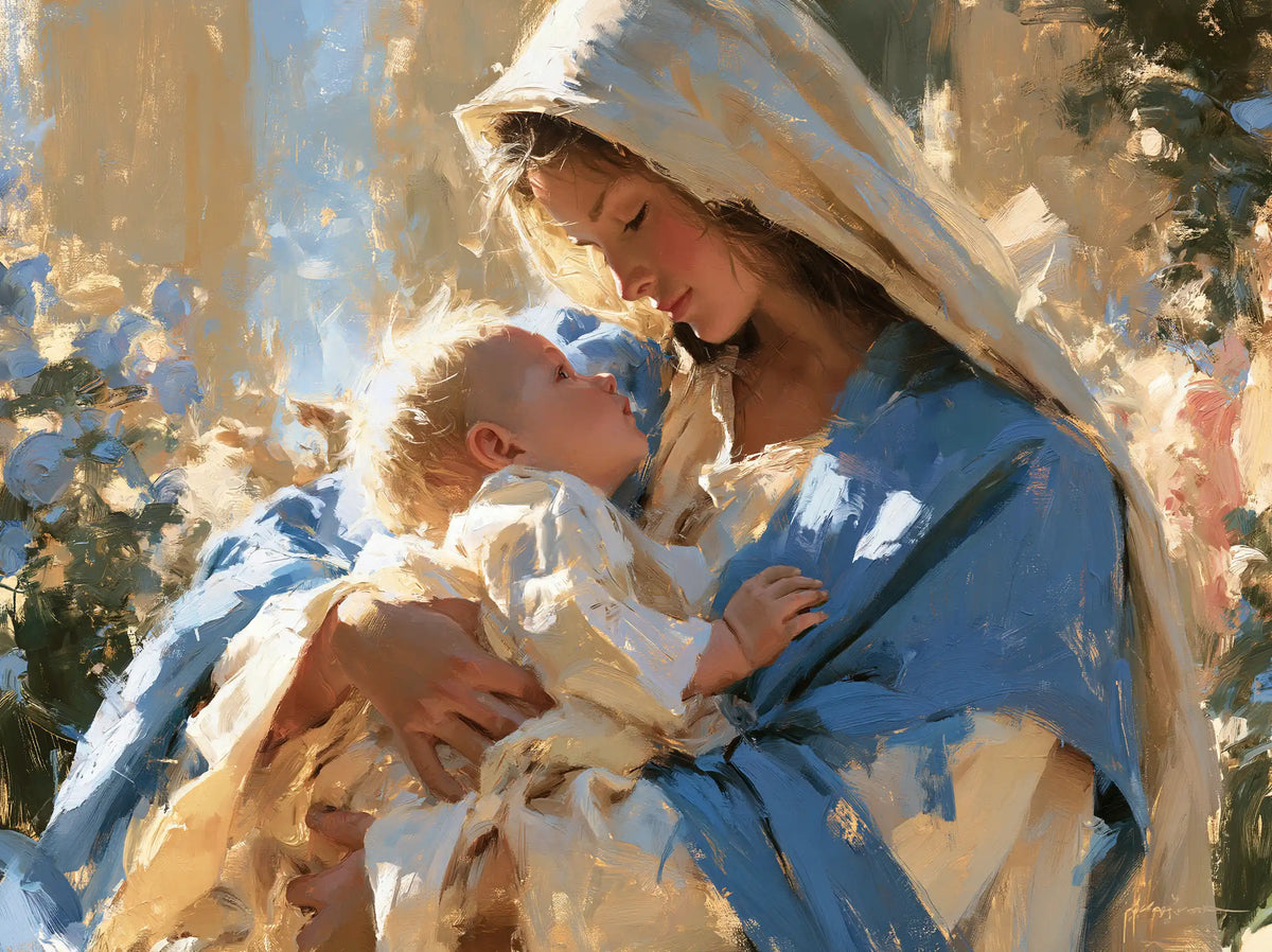 The Virgin and Child — Tenderness in a Garden of Gold and Azure