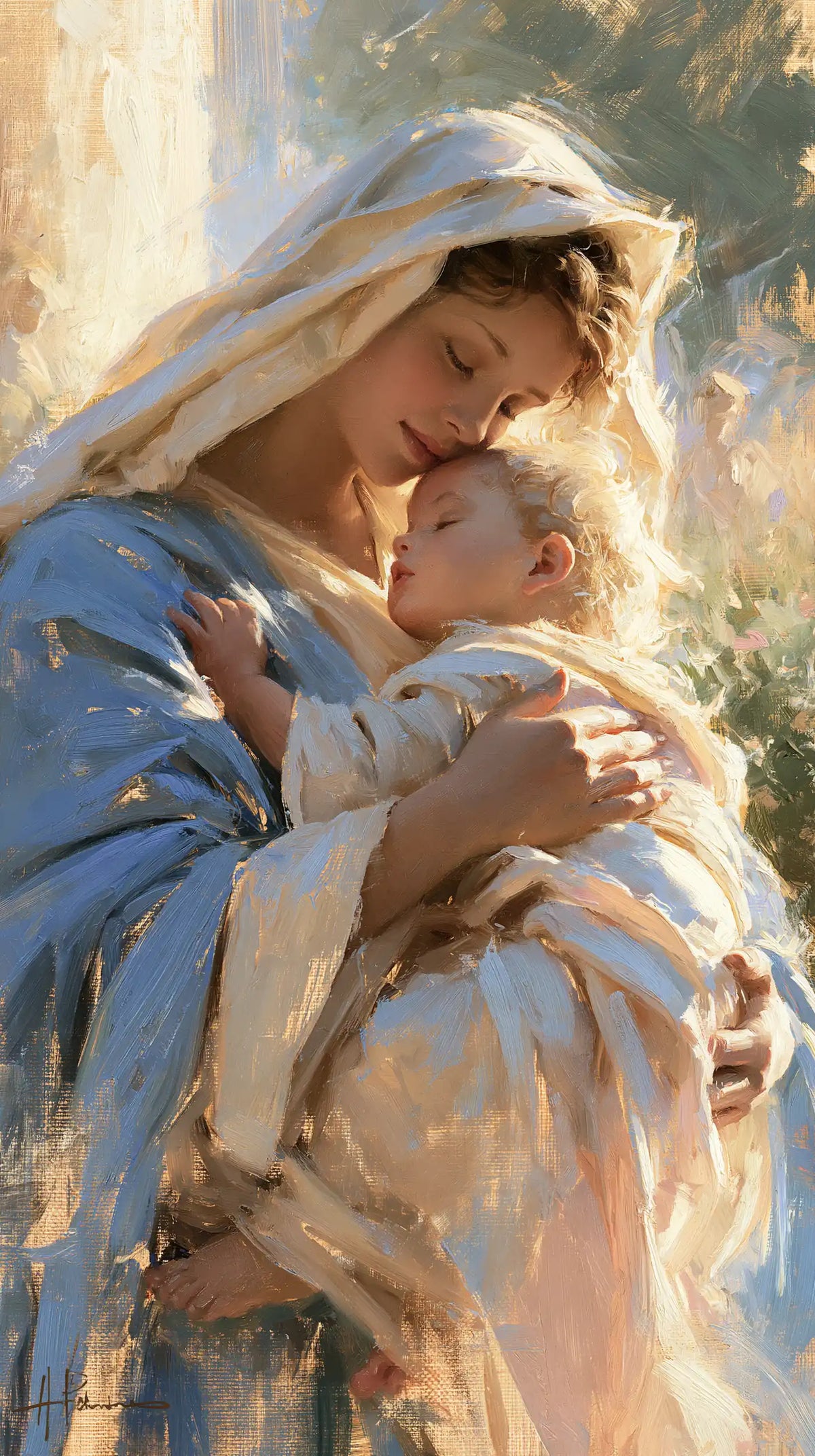 the Virgin Mary and the Child Jesus together in Impressionist style, portrait Christian artwork no. 20
