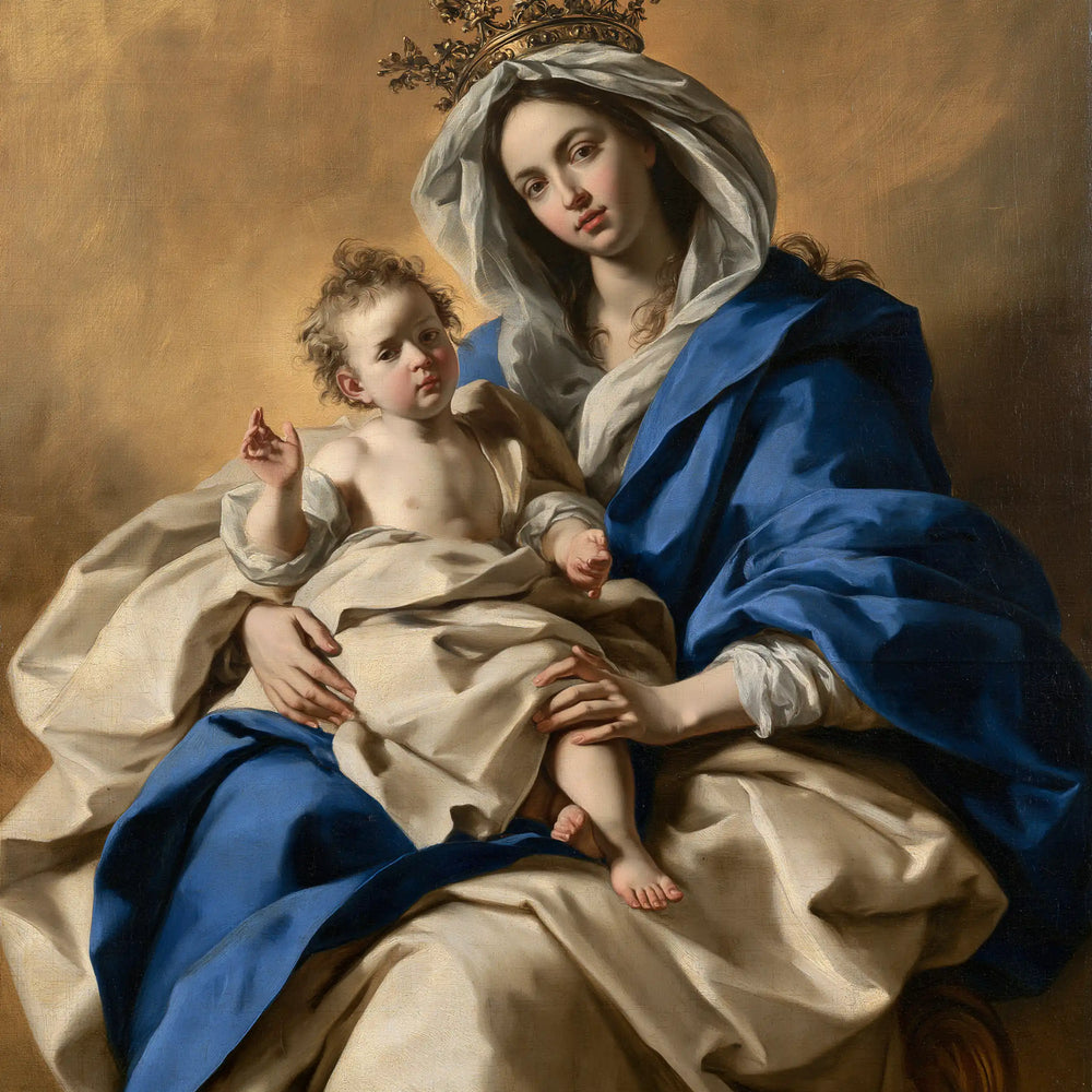 the majestic Virgin Mary with the Child Jesus in Majestic Virgin and Child style, square Christian artwork no. 1
