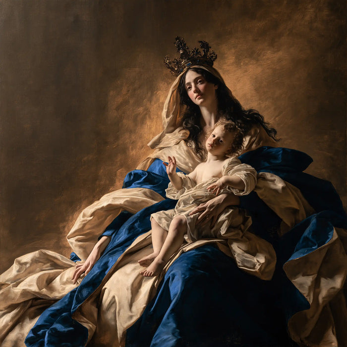 The Virgin and Child — Majesty in a Mantle of Shadow and Blue