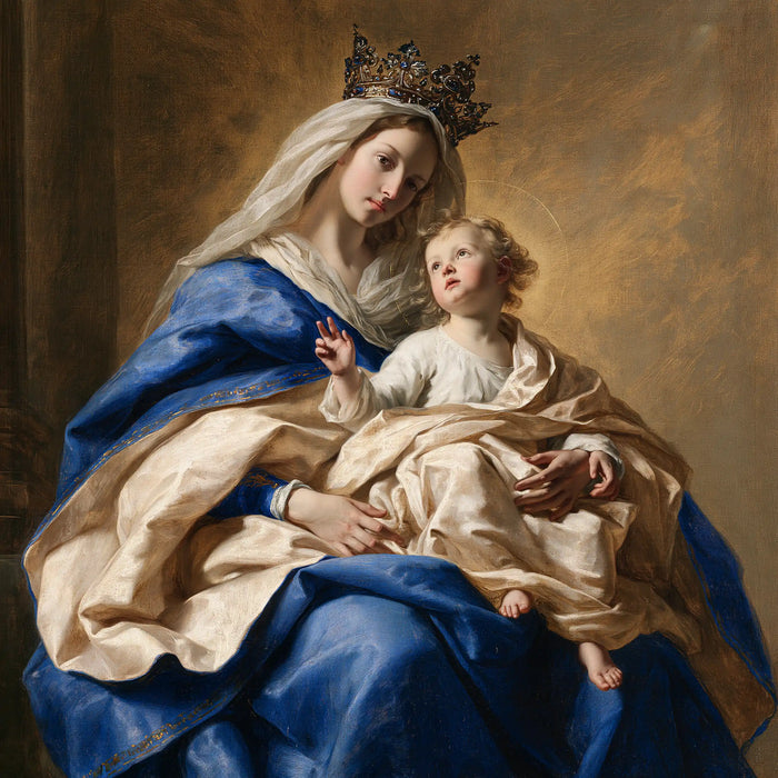 The Virgin and Child — The Child’s Gaze Beneath the Inclining Crown