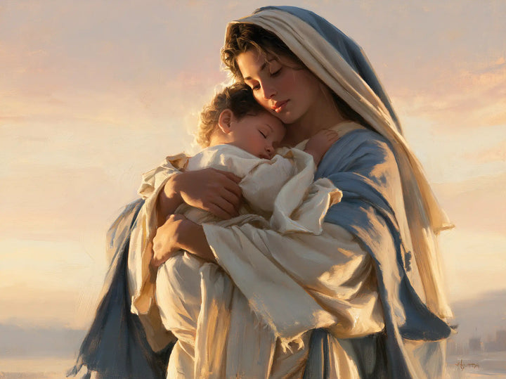 The Virgin and Child — The Embrace Beneath a Peach-Coloured Sky