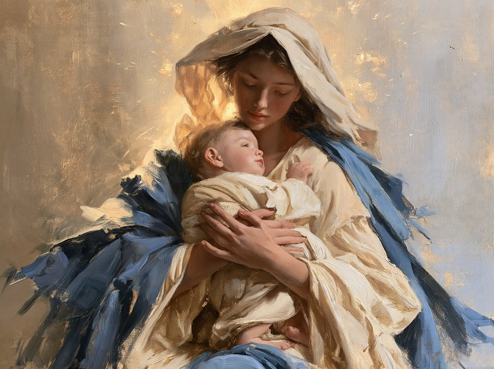 the Virgin Mary presenting the Child Jesus in Mary Presenting the Child Jesus style, landscape Christian artwork no. 8
