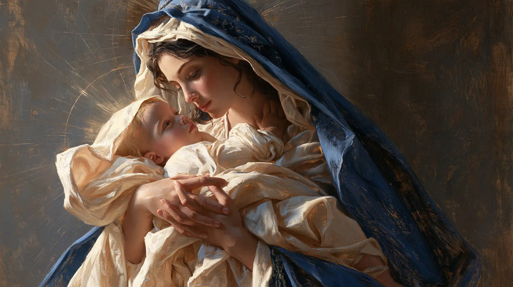 the Virgin Mary presenting the Child Jesus in Mary Presenting the Child Jesus style, landscape Christian artwork no. 21