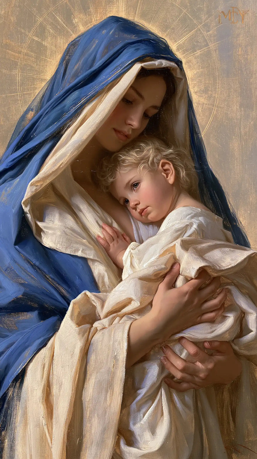 the Virgin Mary presenting the Child Jesus in Mary Presenting the Child Jesus style, portrait Christian artwork no. 9