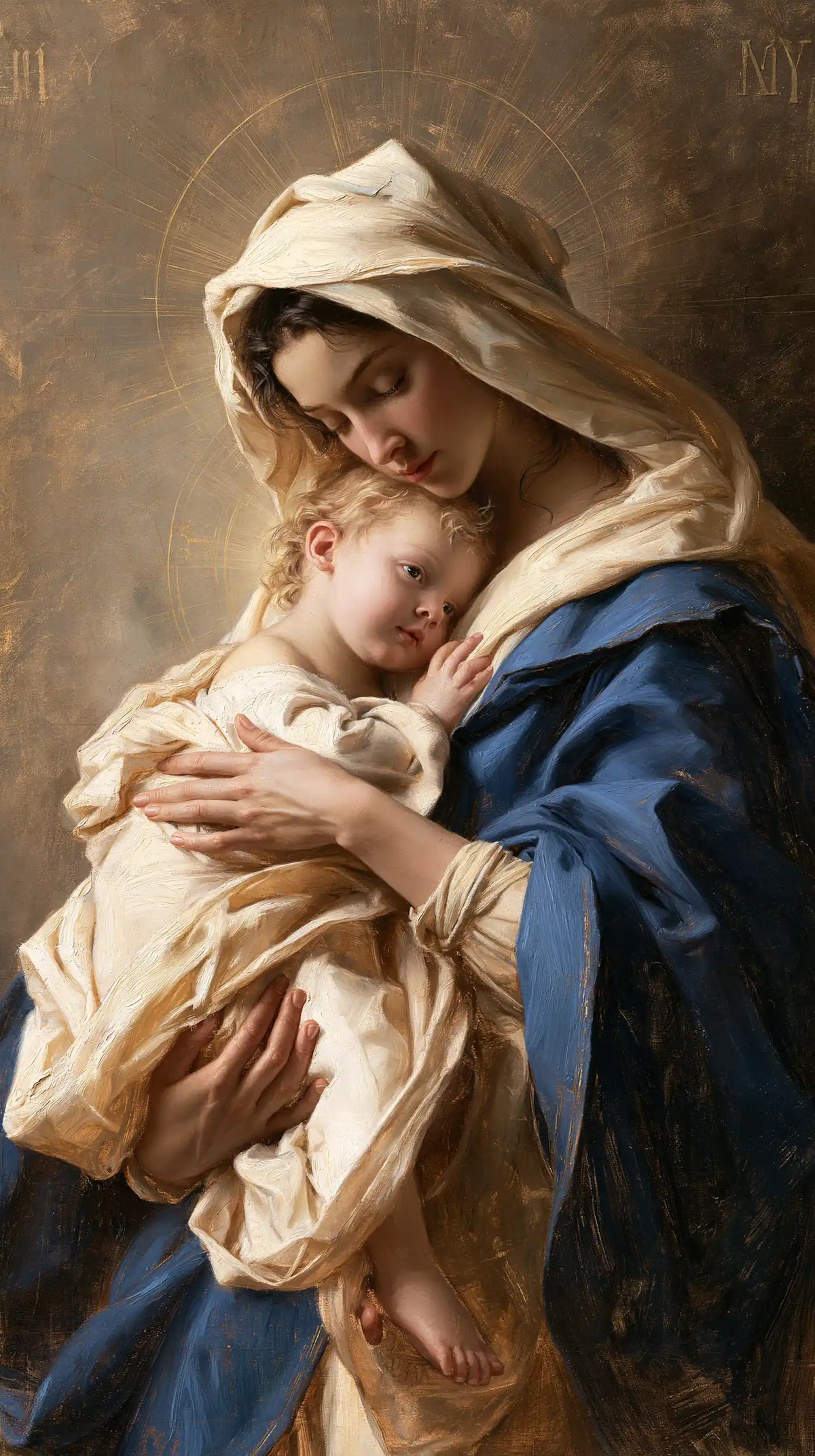 the Virgin Mary presenting the Child Jesus in Mary Presenting the Child Jesus style, portrait Christian artwork no. 13