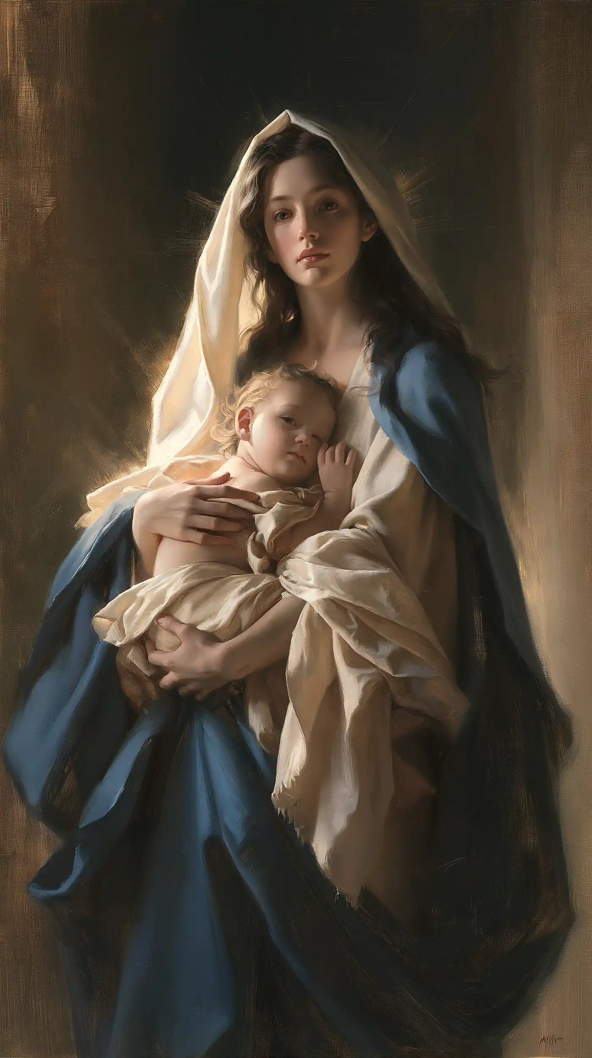 the Virgin Mary presenting the Child Jesus in Mary Presenting the Child Jesus style, portrait Christian artwork no. 14