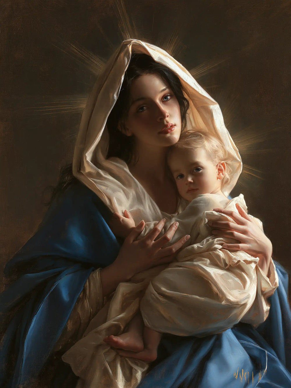 the Virgin Mary presenting the Child Jesus in Mary Presenting the Child Jesus style, portrait Christian artwork no. 28