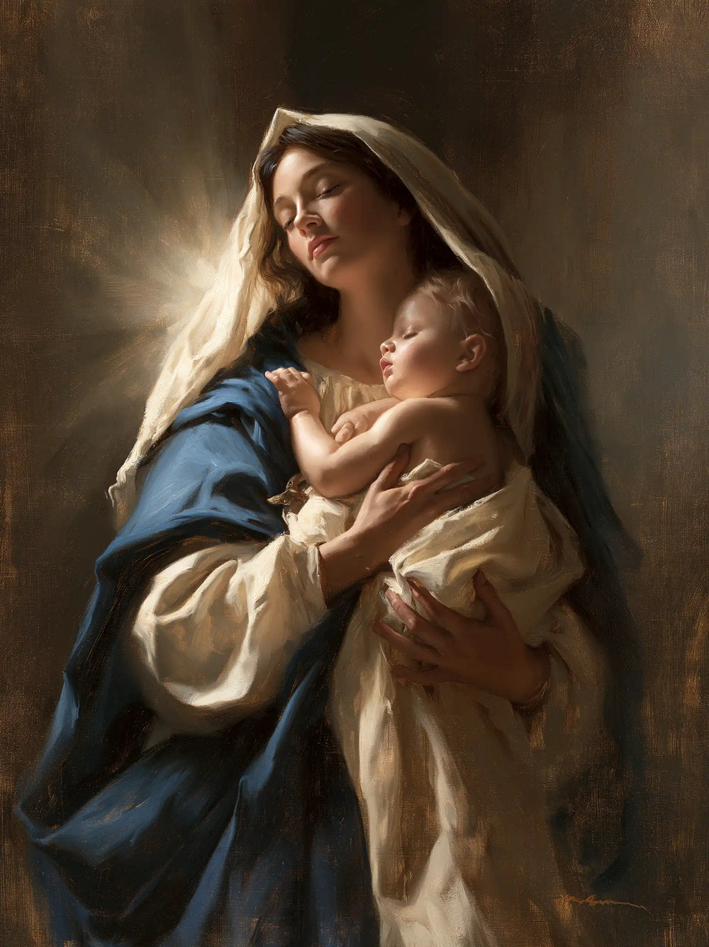 the Virgin Mary presenting the Child Jesus in Mary Presenting the Child Jesus style, portrait Christian artwork no. 31
