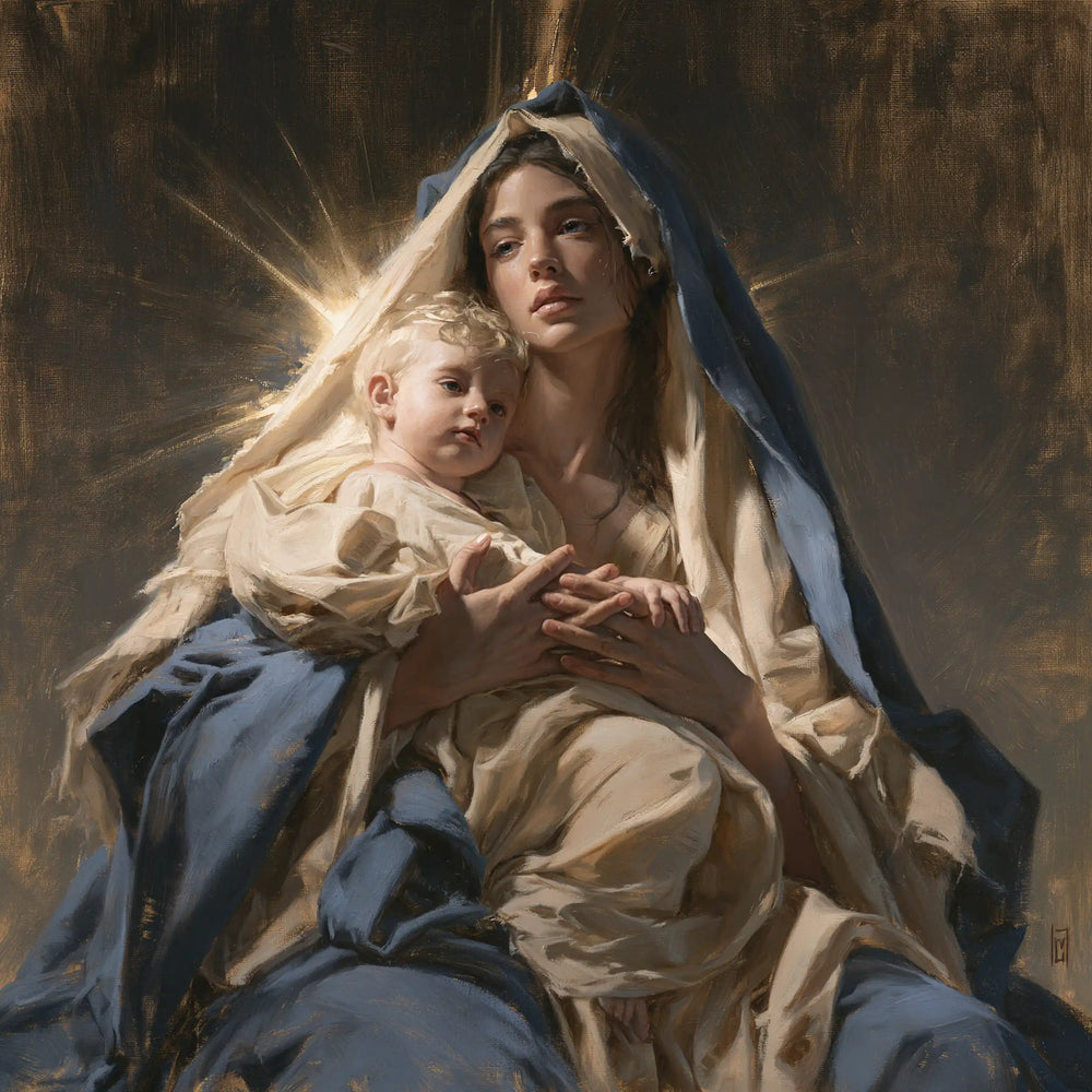 the Virgin Mary presenting the Child Jesus in Mary Presenting the Child Jesus style, square Christian artwork no. 7