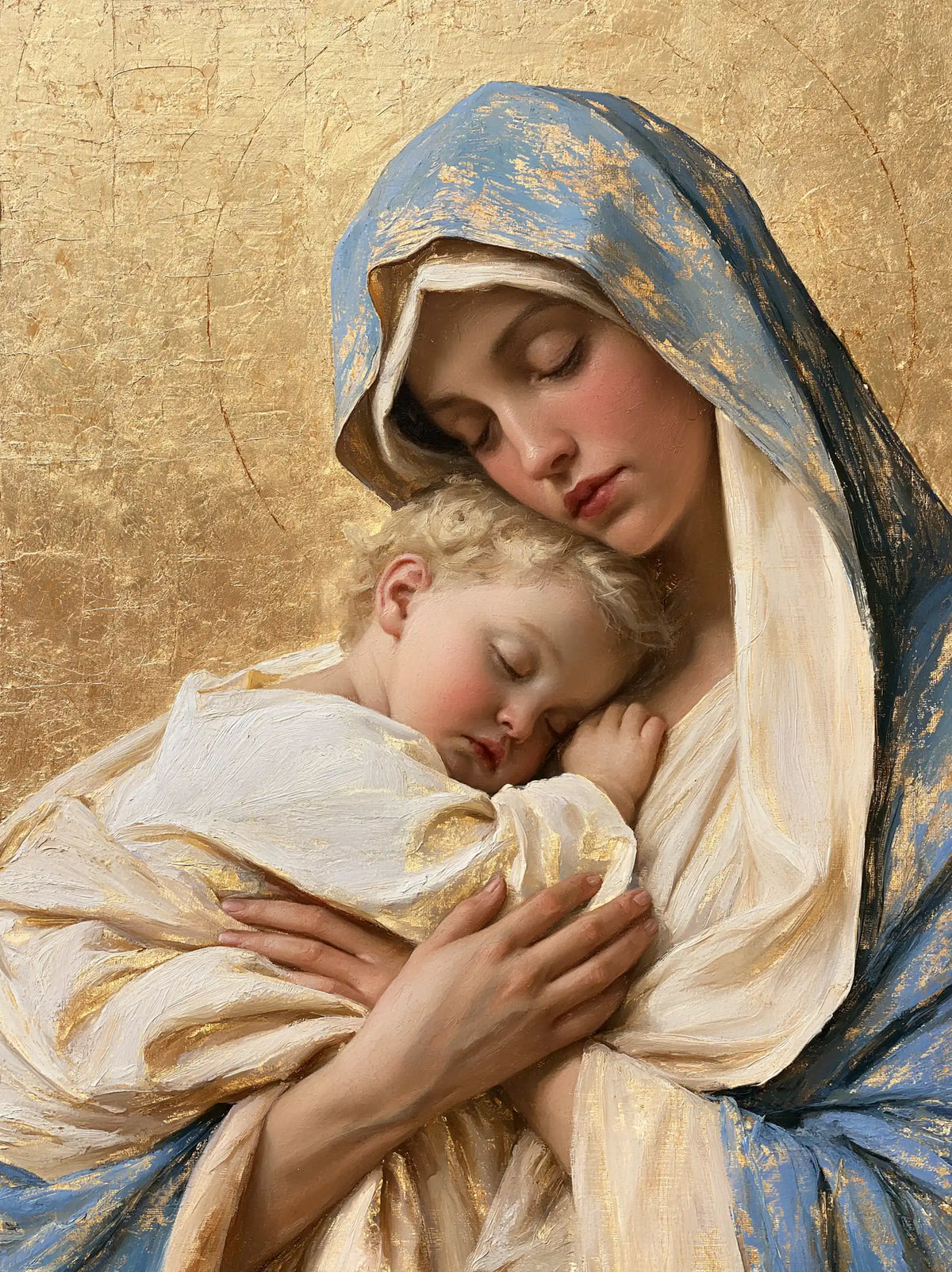 the Virgin Mary with the Child Jesus in Sacred Gold style, portrait Christian artwork no. 20
