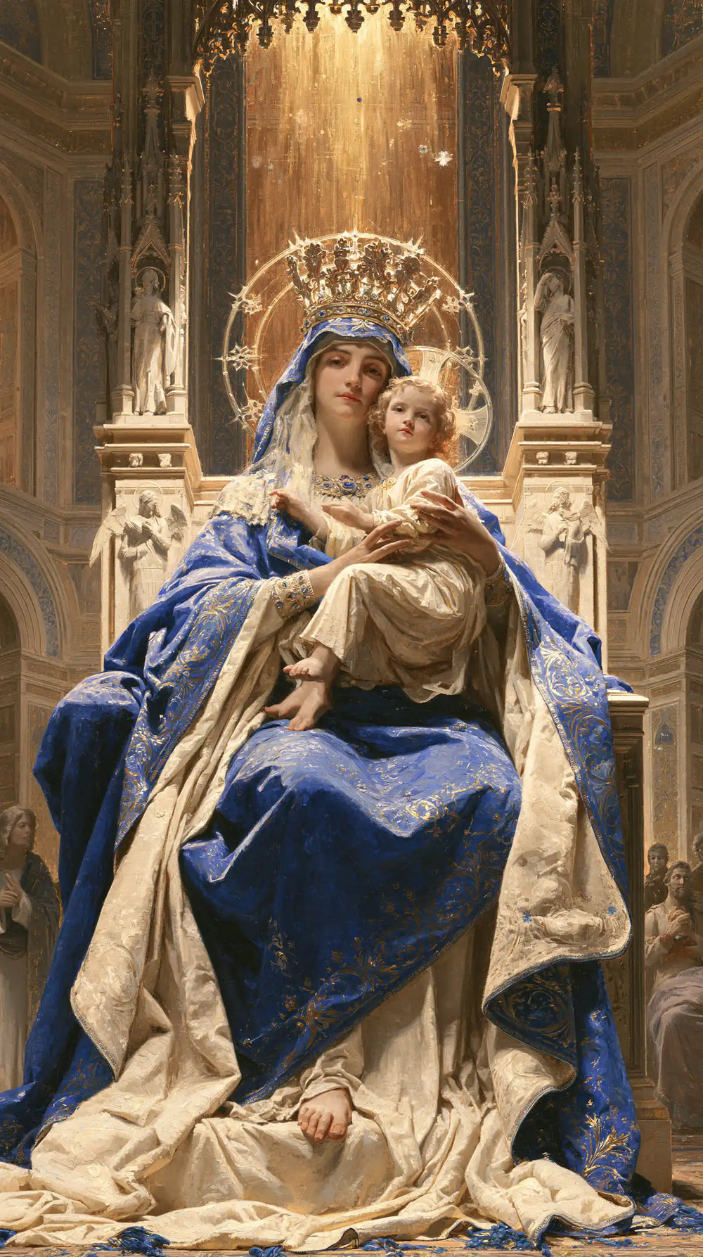 the Virgin Mary and the Child Jesus in a majestic composition in Sacred Monumental View style, portrait Christian artwork no. 15