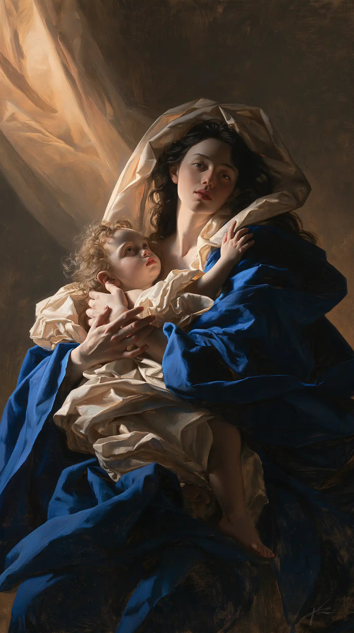 the Virgin Mary and the Child Jesus in Theatrical Baroque style, portrait Christian artwork no. 4