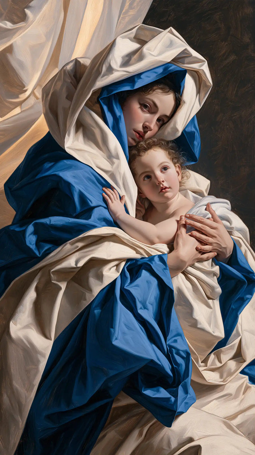 the Virgin Mary and the Child Jesus in Theatrical Baroque style, portrait Christian artwork no. 6